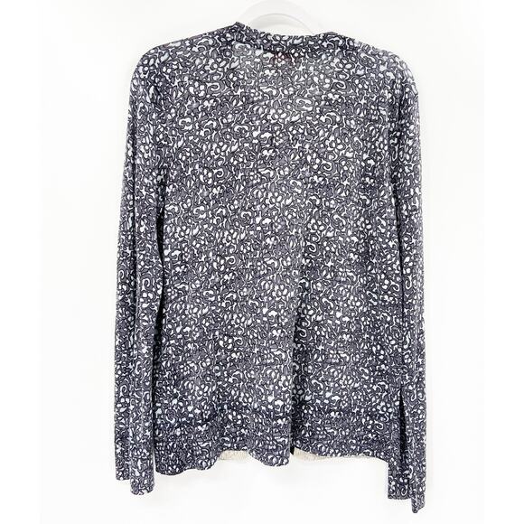 Tory Burch Merino Wool Floral Print Knit Long Sleeve Cardigan Sweater Size Large - Picture 2 of 8